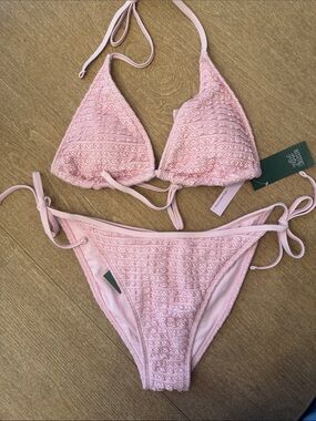 Wild Fable Pink Crochet Triangle Bikini Set